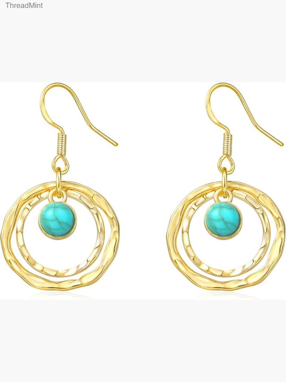 Handmade Vintage Carved Dangle Earrings - Bohemian Hoops with Turquoise